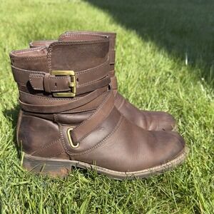 Clarks Orinoco Sash 26066393 Moto Boots Women's US 7E Brown Leather Side Zipper